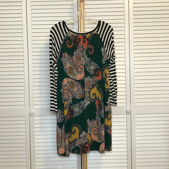 Paisley Scoop Neck 3/4 Sleeve Stretch Midi Shift Dress M - Picture 2 of 4